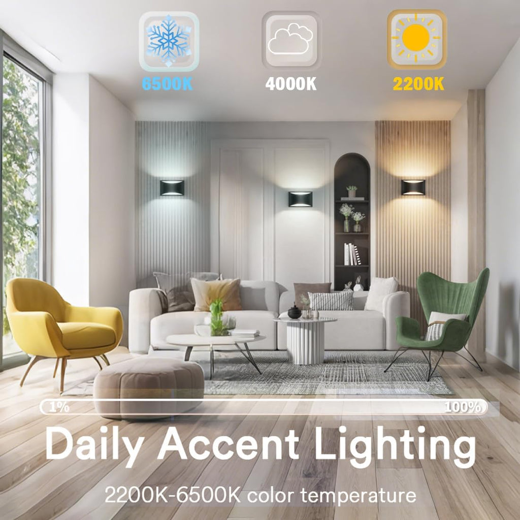 Smart RGB and Double White Outdoor Wall Sconces, WiFi Modern Wall Lights with App & Voice Control, Music Sync, IP65 Waterproof Up Down Lights for Indoor or Outdoor Porch Patio Garage