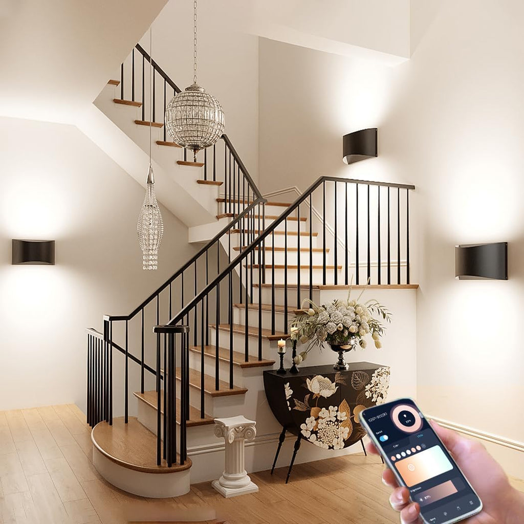 Smart RGB and Double White Outdoor Wall Sconces, WiFi Modern Wall Lights with App & Voice Control, Music Sync, IP65 Waterproof Up Down Lights for Indoor or Outdoor Porch Patio Garage
