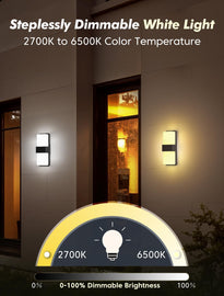 Outdoor Wall Lights, Smart LED Lamp, Color Changing Front Door Sconce, Porch Lights Outdoor Light Fixture,12in Exterior Wall Sconces, Remote & Wi-Fi Control, IP65 Waterproof, 2 Pack