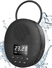 Load image into Gallery viewer, Shower Radio Speaker with Bluetooth 5.0, Waterproof Wireless Bathroom FM with Suction Cup 12H Long Playback Time, Lanyard, LCD Screen Display, Handsfree Calling, Storage Card Playback Black