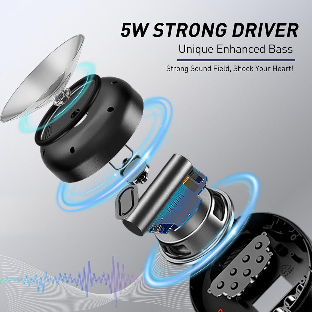 Shower Radio Speaker with Bluetooth 5.0, Waterproof Wireless Bathroom FM with Suction Cup 12H Long Playback Time, Lanyard, LCD Screen Display, Handsfree Calling, Storage Card Playback Black