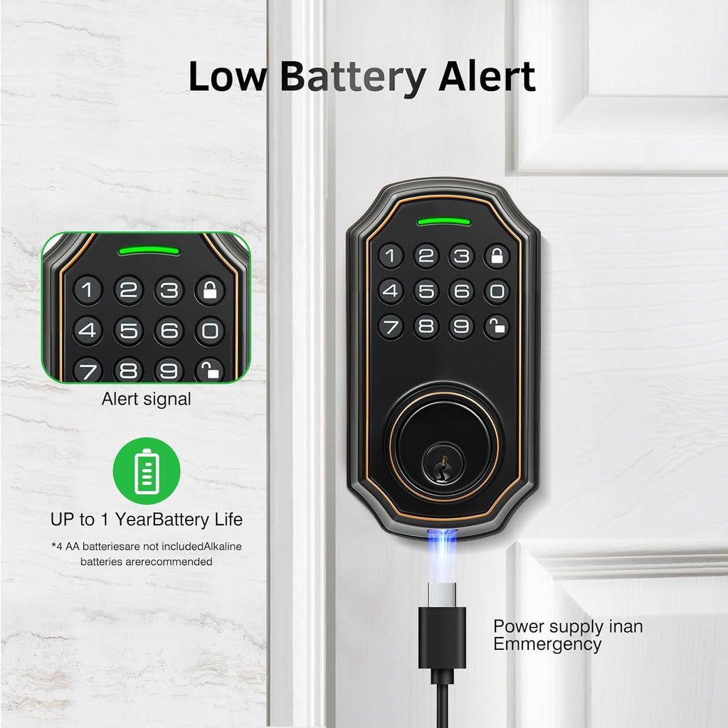 Smart Keyless Entry Door Lock with 2 Knobs,Front Door Lock Handle Set,Electronic Digital Keypad Deadbolt,Auto Lock,50 User Codes,Voice Prompts,Anti-Peeking Password
