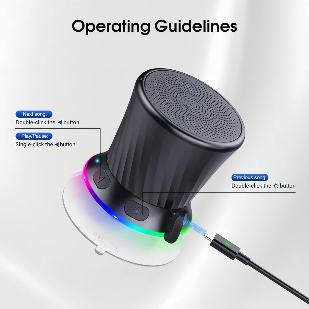 Bluetooth Shower Speaker, IPX5 Waterproof Portable Speaker with Suction Cup, Deep Bass Mini Bluetooth 5.3 Speaker with Built-in Mic, 8H Playtime for Bathroom, Pool, Travel