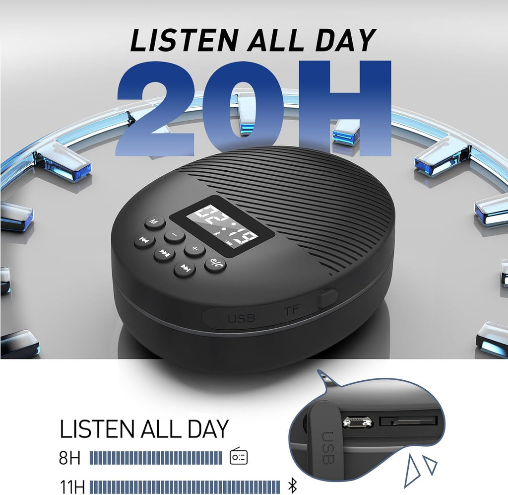 Shower Radio Speaker with Bluetooth 5.0, Waterproof Wireless Bathroom FM with Suction Cup 12H Long Playback Time, Lanyard, LCD Screen Display, Handsfree Calling, Storage Card Playback Black