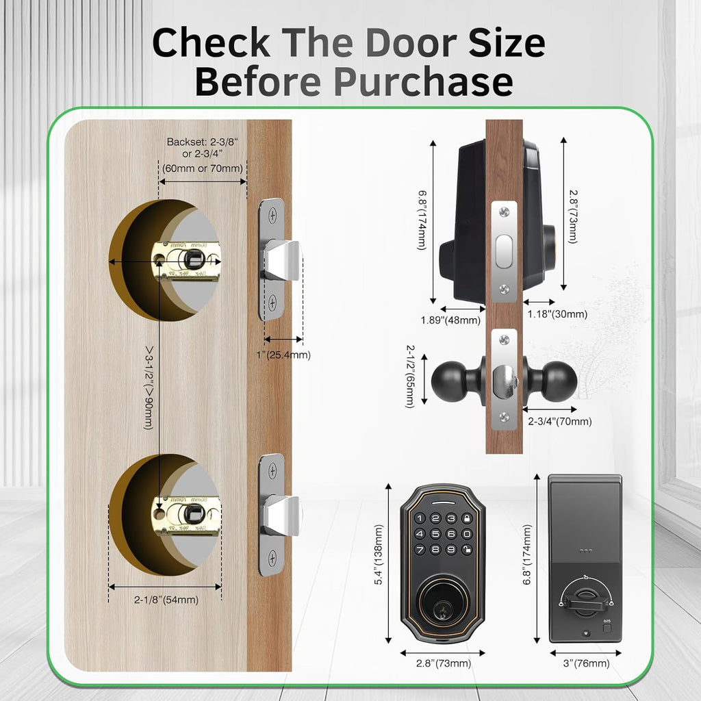 Smart Keyless Entry Door Lock with 2 Knobs,Front Door Lock Handle Set,Electronic Digital Keypad Deadbolt,Auto Lock,50 User Codes,Voice Prompts,Anti-Peeking Password
