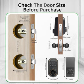 Smart Keyless Entry Door Lock with 2 Knobs,Front Door Lock Handle Set,Electronic Digital Keypad Deadbolt,Auto Lock,50 User Codes,Voice Prompts,Anti-Peeking Password