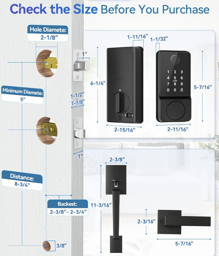 Keyless Entry Door Lock with Handle, APP Control Smart Front Lock Set, Keypad Door Lock with Handle, Keypad Deadbolt Auto Lock, Easy to Install, Bluetooth, Black